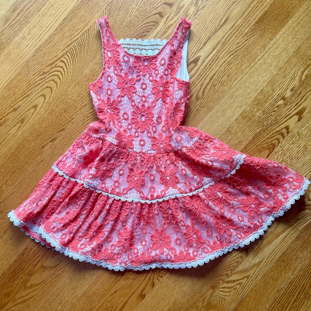 Designer Girls Lace Coral Dress Size 5